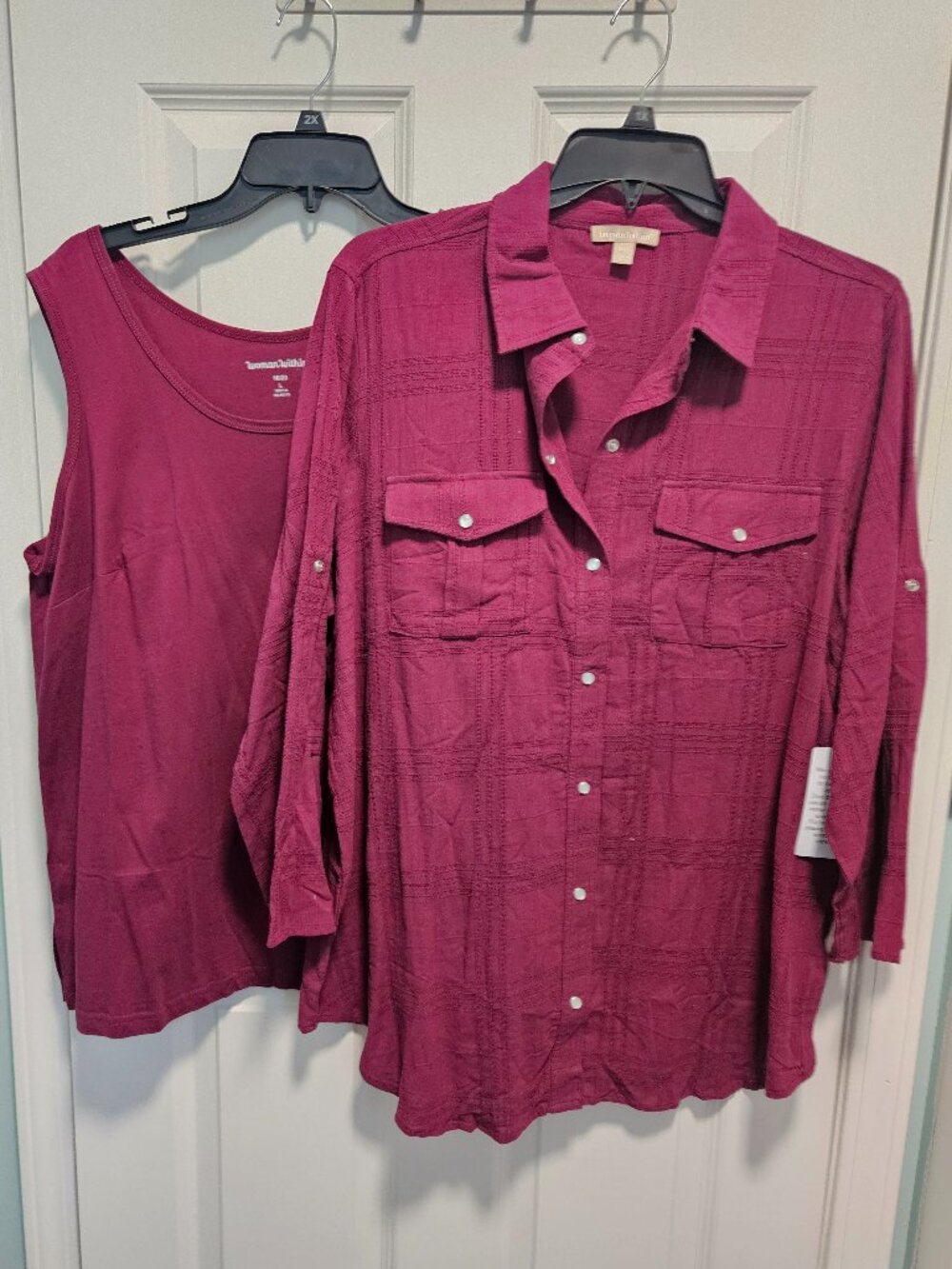 NWT Woman Within 2-Piece Top Set Size 18/20 Berry Button Front Shirt & Tank